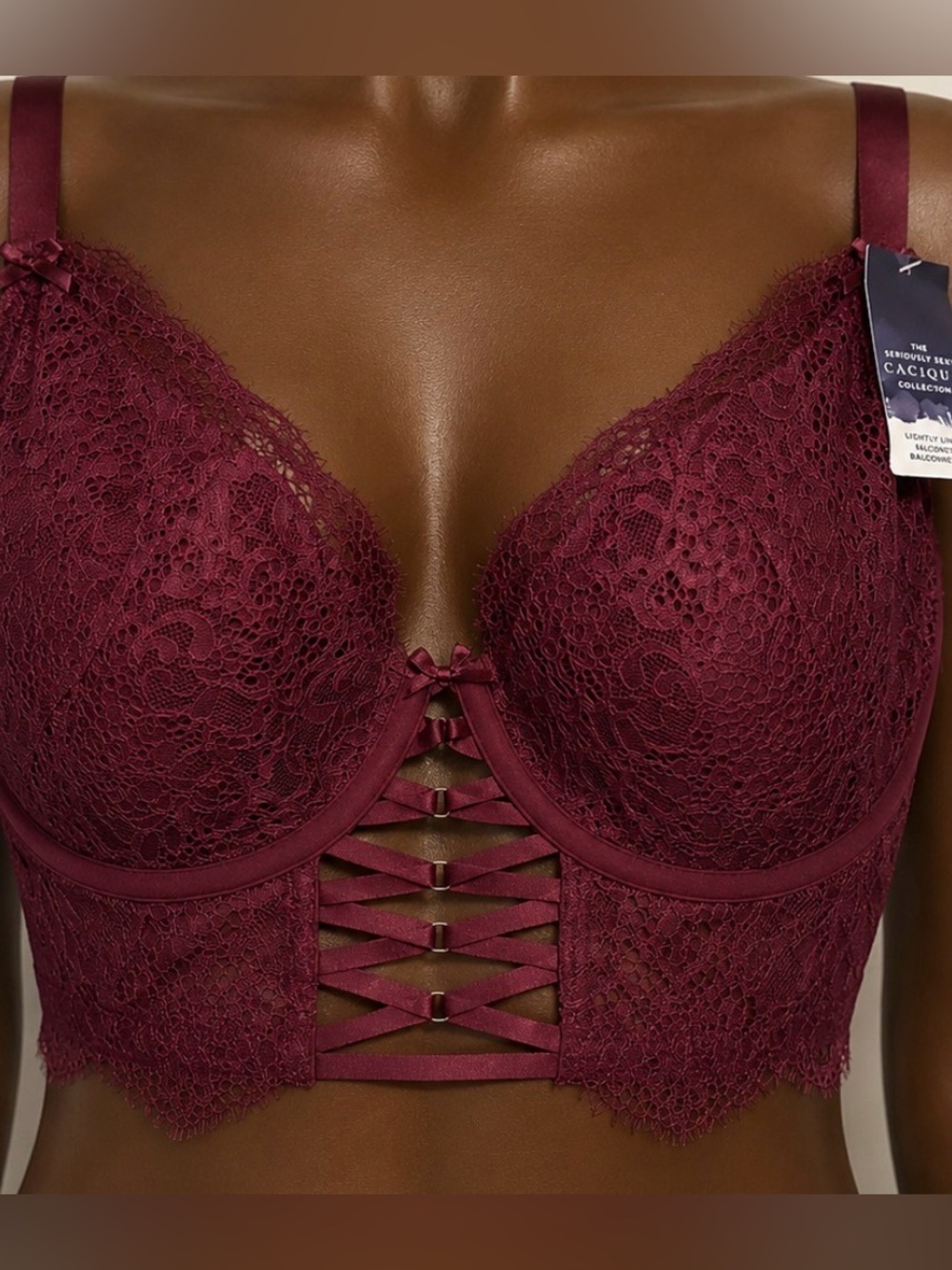 Cacique Seriously Sexy Bra 44DDD Burgundy Lace French Balconette NWT Plus Size